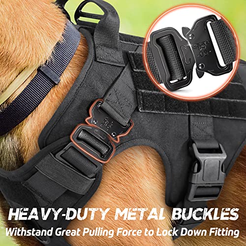 rabbitgoo Tactical Dog Harness for Large Dogs, Heavy Duty Dog Harness with Handle, No-Pull Service Dog Vest Large Breed, Adjustable Military Dog Vest Harness for Training Hunting Walking, Black, L