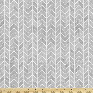 lunarable herringbone fabric by the yard, repetitive greyscale toned geometric pattern simple polygonal design print, decorative fabric for upholstery and home accents, 1 yard, grey white