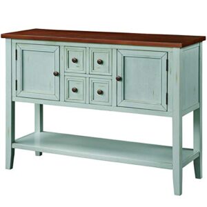 knocbel vintage wood console table buffet sideboard with 4 storage drawers, 2 cabinets & bottom shelf, entryway hallway foyer table cupboard coffee bar cabinet, 46" l x 15" w x 34" h (antique blue)