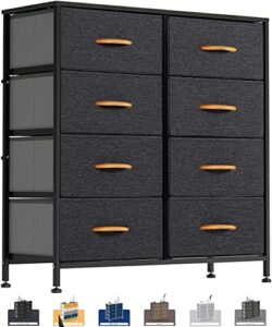 waytrim dresser for bedroom, 8 drawer storage organizer tall wide dresser, for closet, living room, hallway, dormitory, sturdy steel frame, wooden top (charcoal grey)