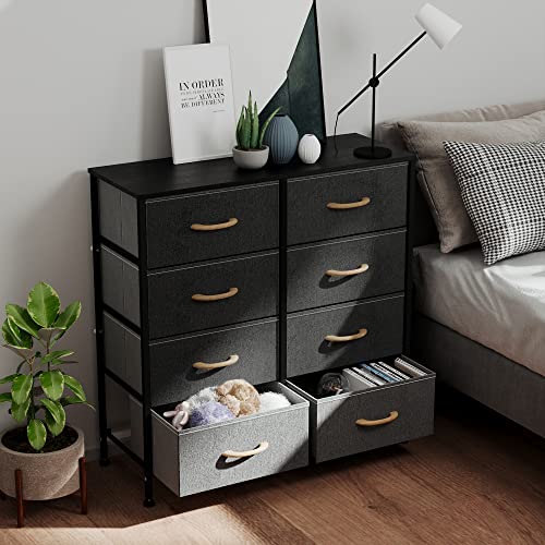 WAYTRIM Dresser for Bedroom, 8 Drawer Storage Organizer Tall Wide Dresser, for Closet, Living Room, Hallway, Dormitory, Sturdy Steel Frame, Wooden Top (Charcoal Grey)