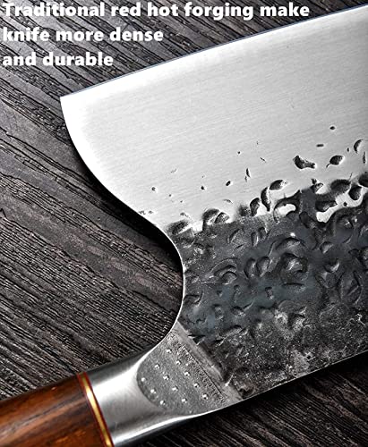 Smith Chu Handmade Forged Serbian Meat Cleaver Knife with Sheath Chef's knvies Full Tang Butcher Knife Outdoor Meat Vegetable Cleaver for Family, BBQ or Camping