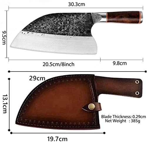 Smith Chu Handmade Forged Serbian Meat Cleaver Knife with Sheath Chef's knvies Full Tang Butcher Knife Outdoor Meat Vegetable Cleaver for Family, BBQ or Camping