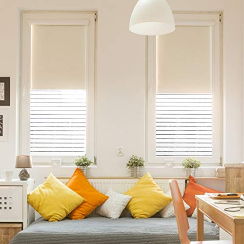 Viseeko Window Privacy Film: Blinds Frosted Glass Window Film Stripe Patterns Window Frosting Film Non-Adhesive See Out Not in Static Cling Glass Film for Bathroom Home Office Kids Study Meeting Room