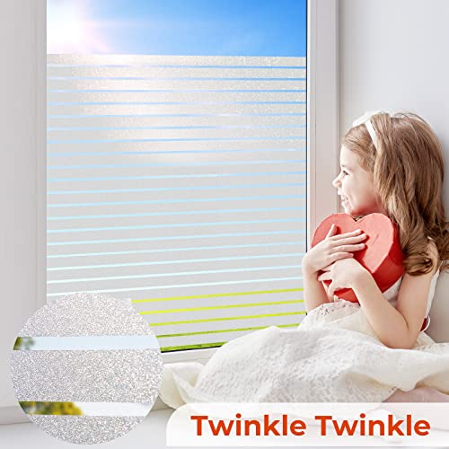 Viseeko Window Privacy Film: Blinds Frosted Glass Window Film Stripe Patterns Window Frosting Film Non-Adhesive See Out Not in Static Cling Glass Film for Bathroom Home Office Kids Study Meeting Room