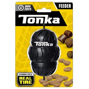 tonka tri-stack tread feeder dog toy, lightweight, durable and water resistant, 4 inches, for medium/large breeds, single unit, black
