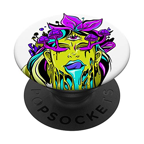 Psychedelic Trippy Acid Mushroom Girl Techno Rave Party PopSockets PopGrip: Swappable Grip for Phones & Tablets