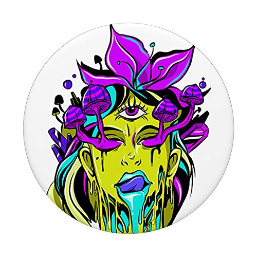 Psychedelic Trippy Acid Mushroom Girl Techno Rave Party PopSockets PopGrip: Swappable Grip for Phones & Tablets