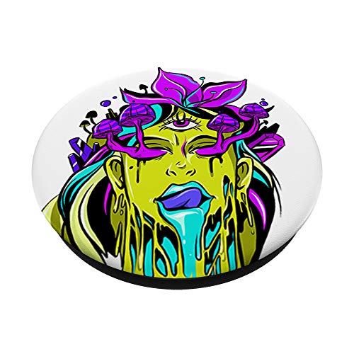 Psychedelic Trippy Acid Mushroom Girl Techno Rave Party PopSockets PopGrip: Swappable Grip for Phones & Tablets