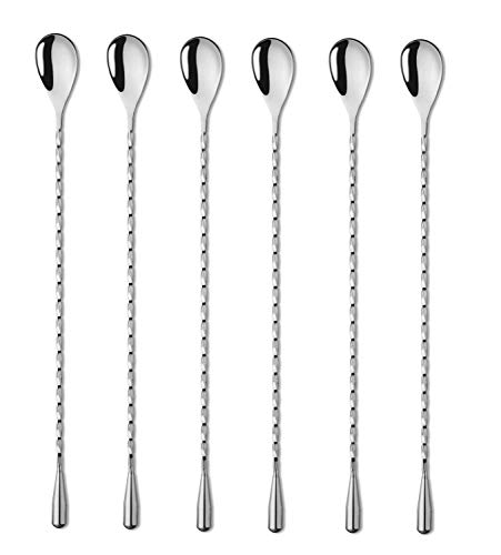 6 Pcs 12 Inch Bar Mixing Spoon Cocktail Spoon Stainless Steel Bar Long Spoon With Spiral Pattern