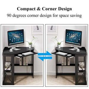 VECELO Corner Computer Desk 41 x 30 inches with Smooth Keyboard & Storage Shelves for Home Office Workstation, Black