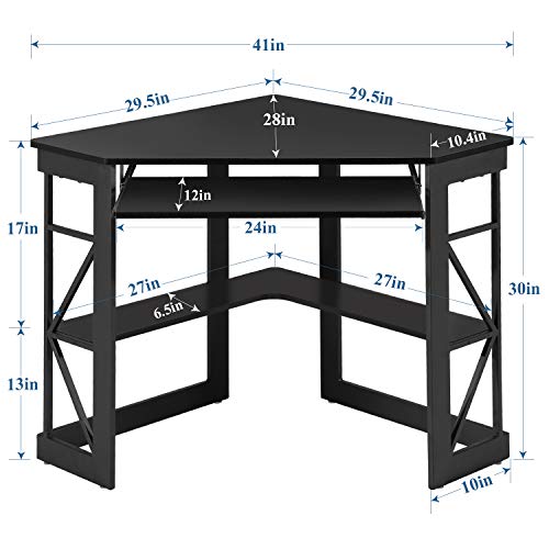 VECELO Corner Computer Desk 41 x 30 inches with Smooth Keyboard & Storage Shelves for Home Office Workstation, Black