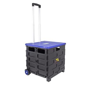 dbest products quik cart pro wheeled rolling crate teacher utility with seat heavy duty collapsible basket with handle, blue