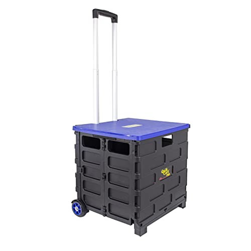 dbest products Quik Cart Pro Wheeled Rolling Crate Teacher Utility with seat Heavy Duty Collapsible Basket with Handle, Blue