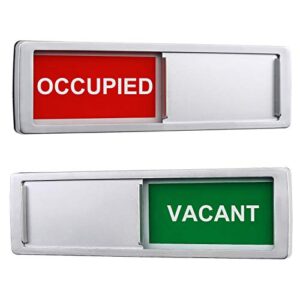 vacant occupied privacy sign, vacant occupied door sign for home office restroom conference hotels hospital, slider door indicator tells whether room vacant or occupied, 7'' x 2'' - silver