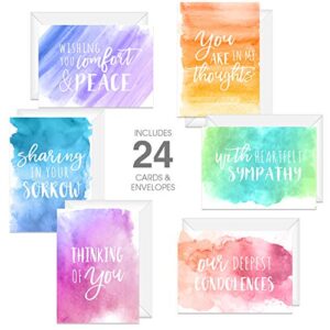 canopy street watercolor sympathy cards / 24 comfort and peace note cards / 6 colorful designs with blank white envelopes / 4 5/8" x 6 1/4" thinking of you greeting cards