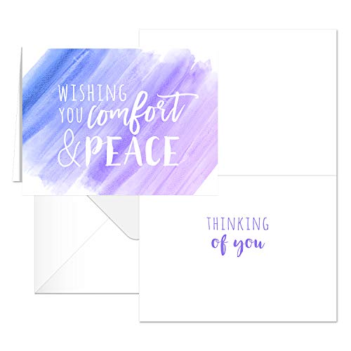 Canopy Street Watercolor Sympathy Cards / 24 Comfort And Peace Note Cards / 6 Colorful Designs With Blank White Envelopes / 4 5/8" x 6 1/4" Thinking Of You Greeting Cards