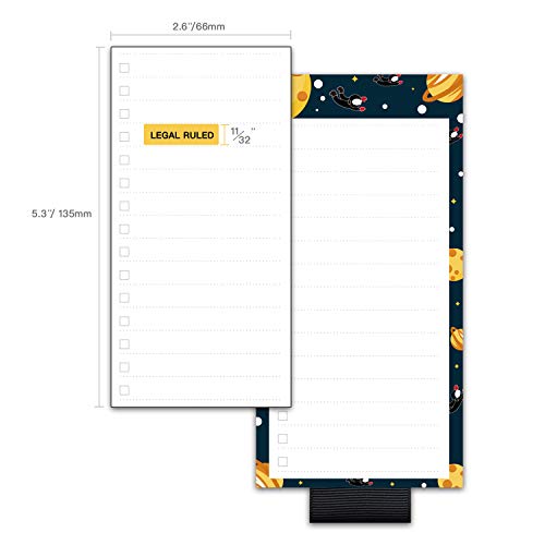 5 Pack Magnetic Notepads with Pen Holder for Fridge, Full Magnet Back Notepad, To Do List, Grocery Shopping, Space Theme, 6 x 3 Inches, 50 Sheets, Magnet Memo Pad for Fridge, Locker, File Cabinet, etc