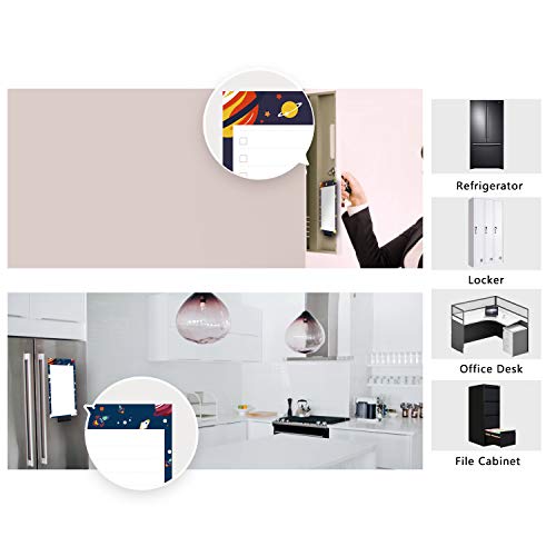 5 Pack Magnetic Notepads with Pen Holder for Fridge, Full Magnet Back Notepad, To Do List, Grocery Shopping, Space Theme, 6 x 3 Inches, 50 Sheets, Magnet Memo Pad for Fridge, Locker, File Cabinet, etc