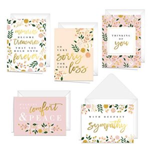 Canopy Street Modern Floral Sympathy Cards / 25 Sympathy Cards / 5 Floral Thinking Of You Greeting Card Designs / 4 5/8" x 6 1/4" Condolences Note Cards