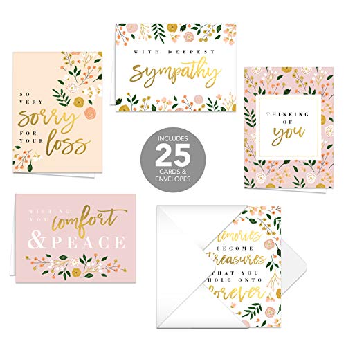 Canopy Street Modern Floral Sympathy Cards / 25 Sympathy Cards / 5 Floral Thinking Of You Greeting Card Designs / 4 5/8" x 6 1/4" Condolences Note Cards