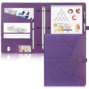 toplive padfolio 3 ring binder (1'' round ring) business portfolio folder for interview, conference and presentation, purple