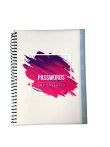 re-focus password book with alphabetical tabs 10"x7.6" spiral bound credentials keeper saves all internet login details (pink)