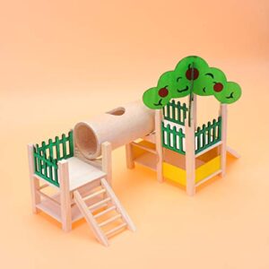 POPETPOP Wooden Hamster House Hideout Hut with Funny Climbing Ladder Exercise Toys for for Small Animals