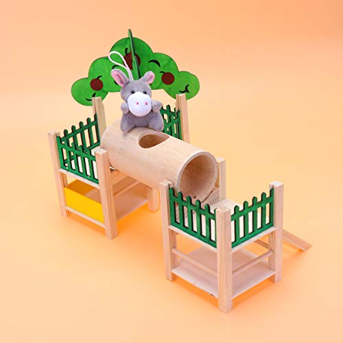 POPETPOP Wooden Hamster House Hideout Hut with Funny Climbing Ladder Exercise Toys for for Small Animals