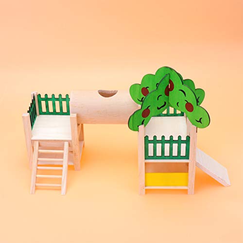 POPETPOP Wooden Hamster House Hideout Hut with Funny Climbing Ladder Exercise Toys for for Small Animals