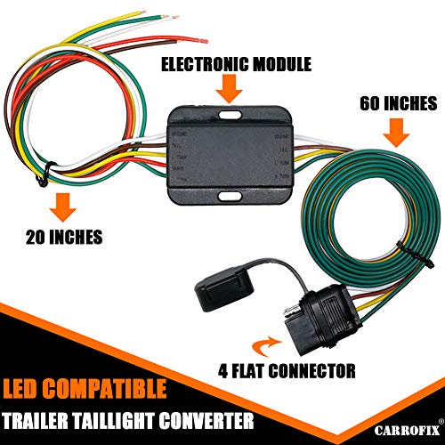 CARROFIX LED Compatible Taillight Converter with 20" Inches Leads and 60" Inches 4-Wire Flat Extension Vehicle End Connector