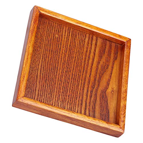 Tea Tray Wood Small Portable Square Shape Solid Wood Tea Coffee Snack Food Dinning Serving Tray Plate(12.5 x 12.5 x 2cm / 4.92 x 4.92 x 0.78 inch)