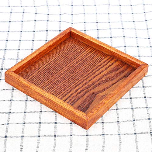 Tea Tray Wood Small Portable Square Shape Solid Wood Tea Coffee Snack Food Dinning Serving Tray Plate(12.5 x 12.5 x 2cm / 4.92 x 4.92 x 0.78 inch)