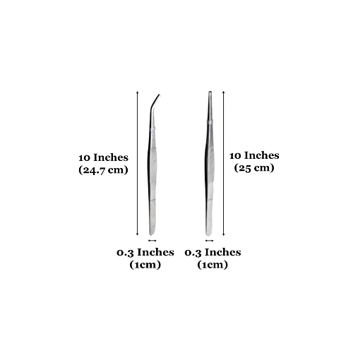 Meric Feeding Tongs for Reptiles, Stainless Steel Tweezers, 1 Straight Tip Nipper & 1 Curved Serrated Forcep, Feeds Mealworms, Crickets to Snakes, Geckos, Lizards, Tarantulas, 2pc