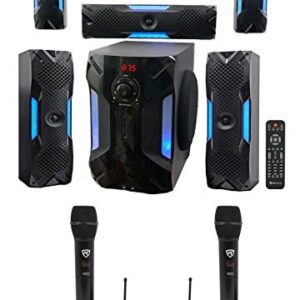 Rockville Hybrid Home Theater Karaoke Machine System w/8" Sub+(2) Wireless Mics