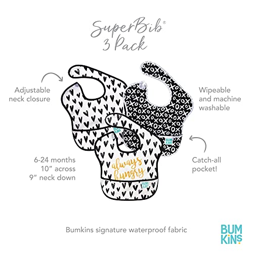 Bumkins Bibs, Baby Bibs for Girl or Boy, SuperBib Baby and Toddler Bib for 6-24 Months, Baby Bib for Eating, Feeding Bib, Waterproof Lightweight Fabric – Always Hungry