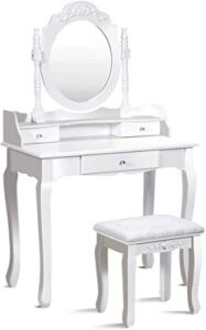 spsupe click image to open expanded view vanity set with oval 360° rotating mirror, makeup with3 storage drawers, painted finish,removable top, wooden dressing table, white
