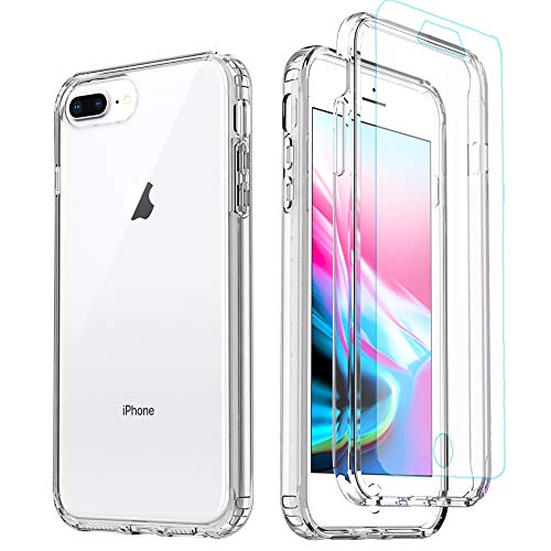 Misscase iPhone 8 Plus Case,iPhone 7 Plus Clear Case,[Tempered Glass Screen Protector] Full Body Protective Shockproof Hard Plastic & Soft TPU Case for iPhone 8/7/6 Plus (5.5 inch) Clear