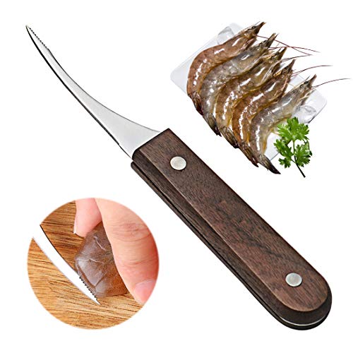 Vonty Shrimp Deveiner Tool Stainless Steel Shrimp Cleaner Knife with Wooden Handle