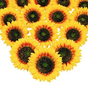 mocoosy 16 pcs 5.5 inch artificial silk sunflower heads, large fake sunflowers bulk, yellow faux sunflower heads artificial flowers decorations for christmas tree home party wedding decor