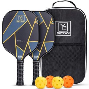 YC DGYCASI Graphite Pickleball Paddles Set of 2, 2022 USAPA Approved, Carbon Fiber Surface (CHS), Polypropylene Honeycomb Core, Anti-Slip Sweat-Absorbing Grip, 4 Pickleball, Portable Carry Bag