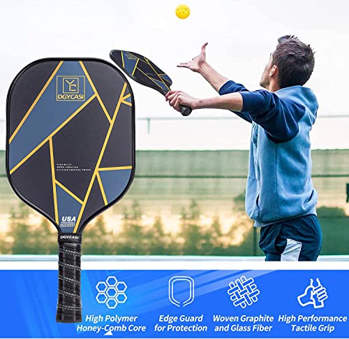 YC DGYCASI Graphite Pickleball Paddles Set of 2, 2022 USAPA Approved, Carbon Fiber Surface (CHS), Polypropylene Honeycomb Core, Anti-Slip Sweat-Absorbing Grip, 4 Pickleball, Portable Carry Bag