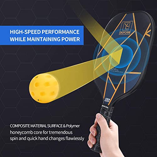 YC DGYCASI Graphite Pickleball Paddles Set of 2, 2022 USAPA Approved, Carbon Fiber Surface (CHS), Polypropylene Honeycomb Core, Anti-Slip Sweat-Absorbing Grip, 4 Pickleball, Portable Carry Bag