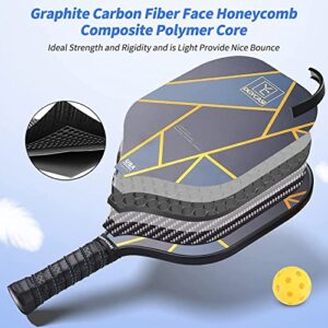 YC DGYCASI Graphite Pickleball Paddles Set of 2, 2022 USAPA Approved, Carbon Fiber Surface (CHS), Polypropylene Honeycomb Core, Anti-Slip Sweat-Absorbing Grip, 4 Pickleball, Portable Carry Bag