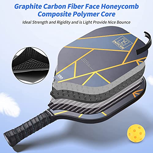 YC DGYCASI Graphite Pickleball Paddles Set of 2, 2022 USAPA Approved, Carbon Fiber Surface (CHS), Polypropylene Honeycomb Core, Anti-Slip Sweat-Absorbing Grip, 4 Pickleball, Portable Carry Bag