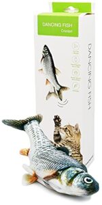 flopping fish cat toy - interactive floppy fish cat kicker toy with 2 catnip packets | funny moving cat toy for excercise & boredom | usb-charged, soft & washable | electric fish cat toy gift 12x5 in.