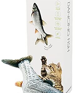 Flopping Fish Cat Toy - Interactive Floppy Fish Cat Kicker Toy with 2 Catnip Packets | Funny Moving Cat Toy for Excercise & Boredom | USB-Charged, Soft & Washable | Electric Fish Cat Toy Gift 12x5 in.