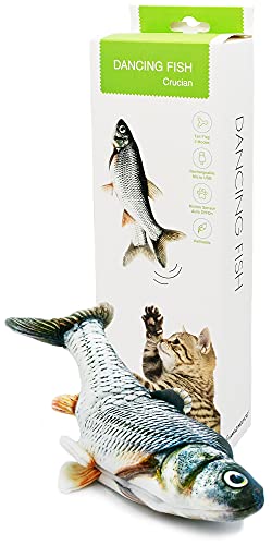 Flopping Fish Cat Toy - Interactive Floppy Fish Cat Kicker Toy with 2 Catnip Packets | Funny Moving Cat Toy for Excercise & Boredom | USB-Charged, Soft & Washable | Electric Fish Cat Toy Gift 12x5 in.