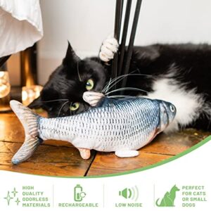 Flopping Fish Cat Toy - Interactive Floppy Fish Cat Kicker Toy with 2 Catnip Packets | Funny Moving Cat Toy for Excercise & Boredom | USB-Charged, Soft & Washable | Electric Fish Cat Toy Gift 12x5 in.