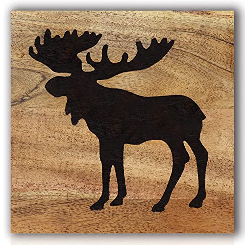 HomeRustique Real Wooden Cabin Decor with Bear, Deer and Moose (Set of 3) - Woodland Rustic Wall Decoration for Home, Log Cabin, Hunting Theme, Mountain Lodge or Bathroom, Animal Pictures Decor